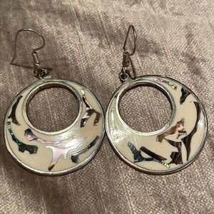 Beautiful Mexican Abalone Shell Open Hoop Earrings